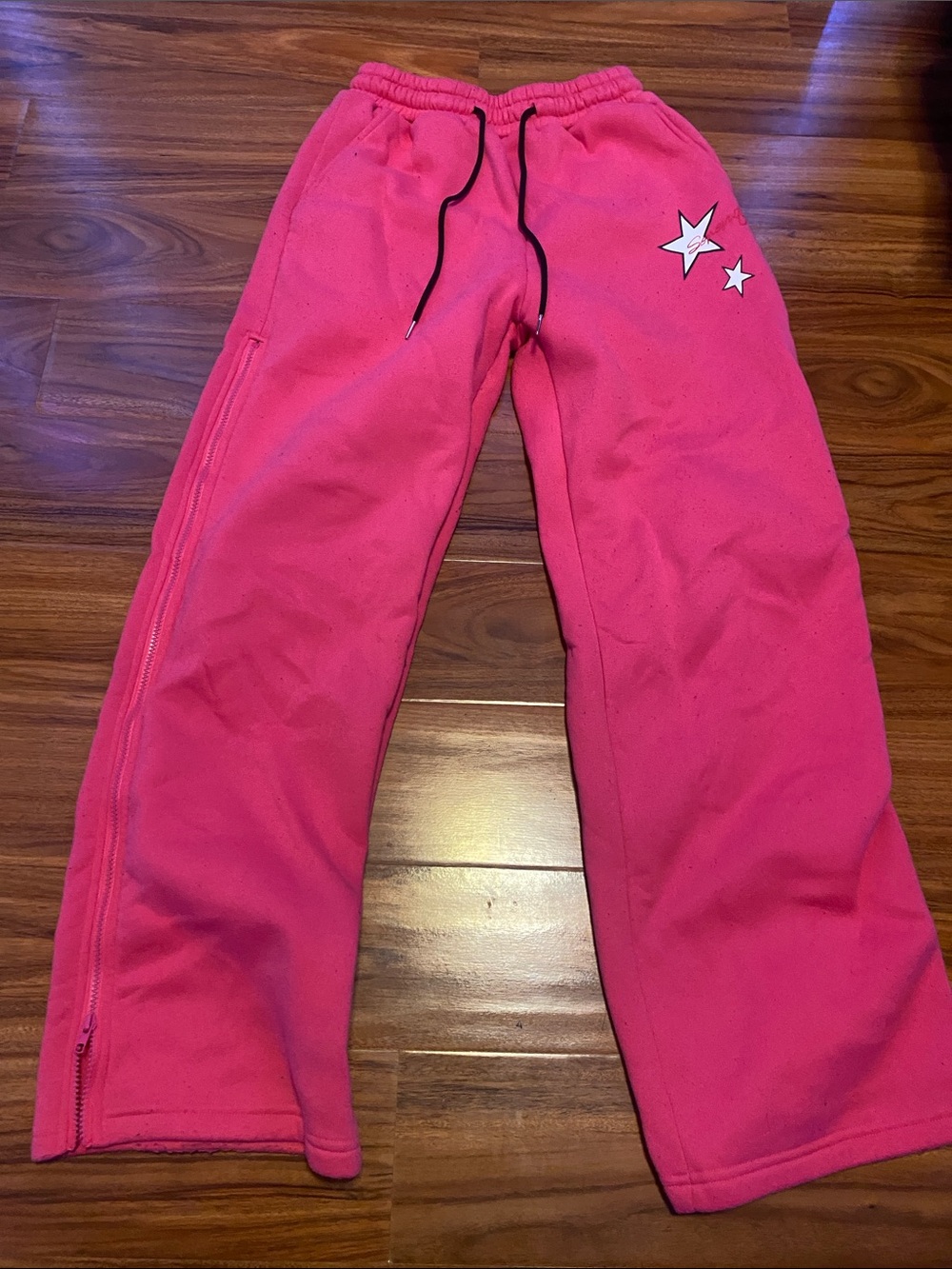 Pink Kids Fleece Jogger Pants with Star Accent